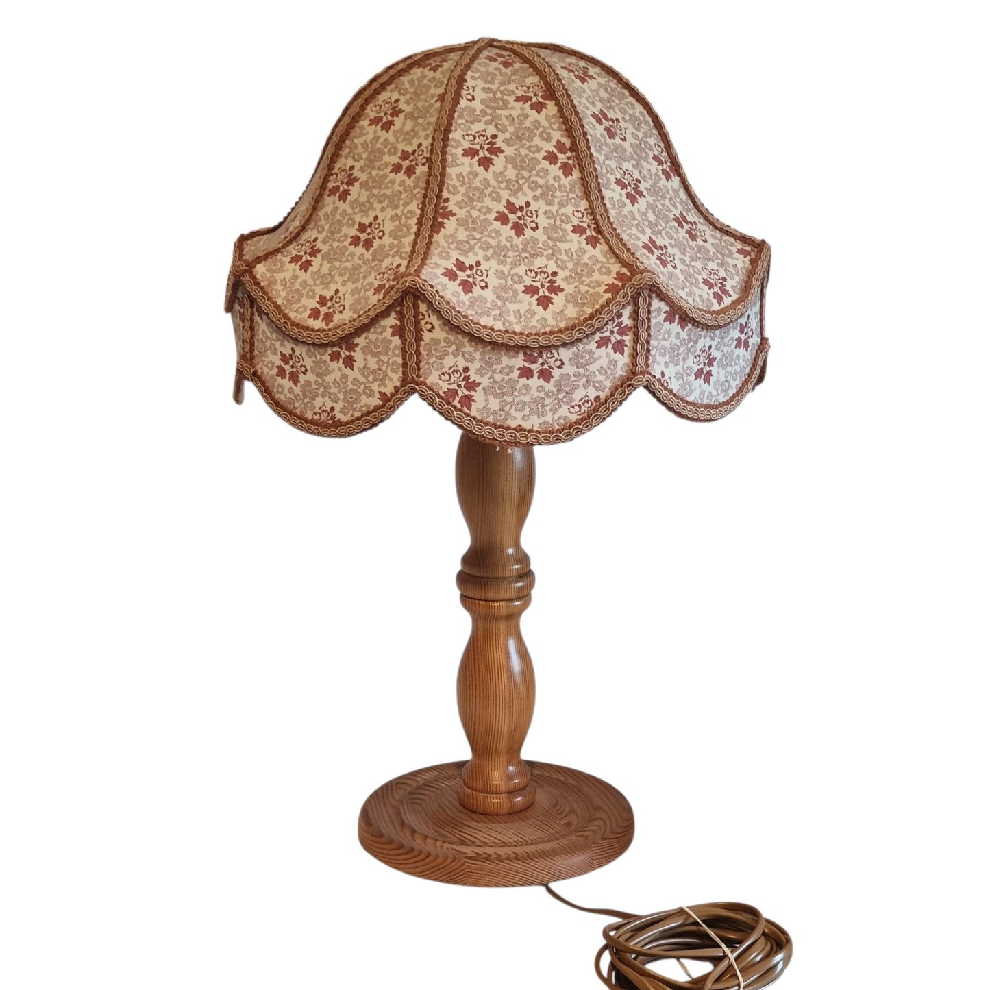 Pine Table Lamp Floral Scalloped Shade Swedish Cottage Bedside Light Markslöjd