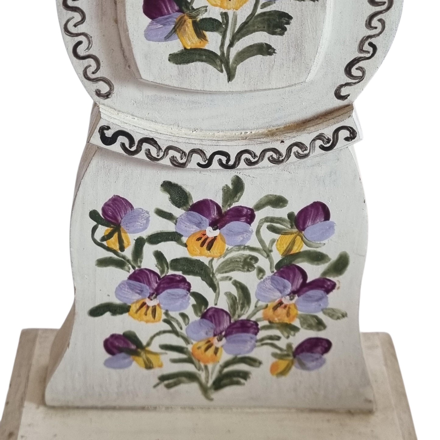 Miniature Mora Clock with Pansy Flowers, Hand Painted Swedish Folk Art Mantel Clock,  Gustavian Style Decor