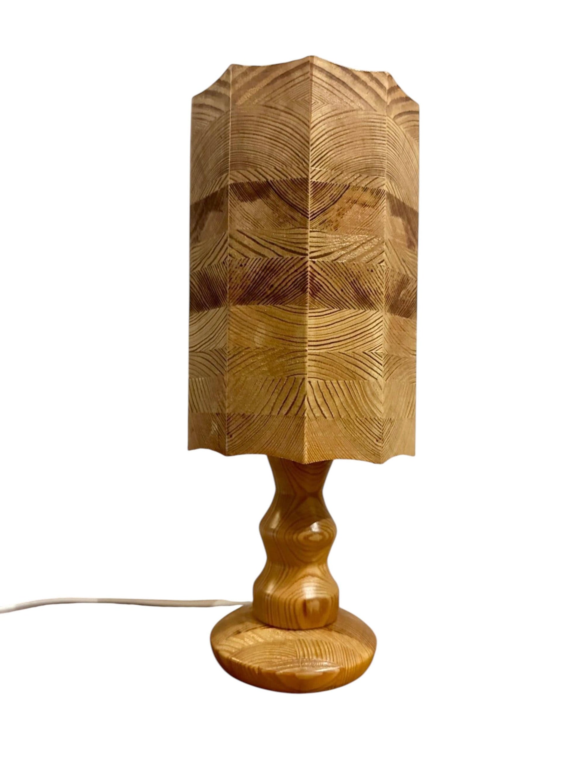 Leif Wikner Pine Wood Table Lamp: Signed Scandinavian Mid-Century Modern Design