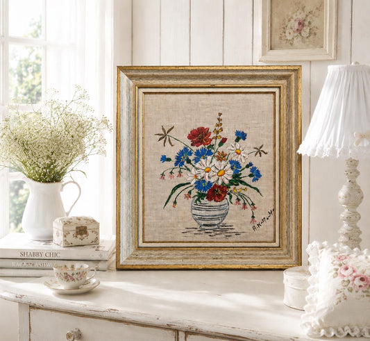 Vintage 1947 Wildflower Painting | Framed Floral Artwork | Cottagecore Farmhouse Decor