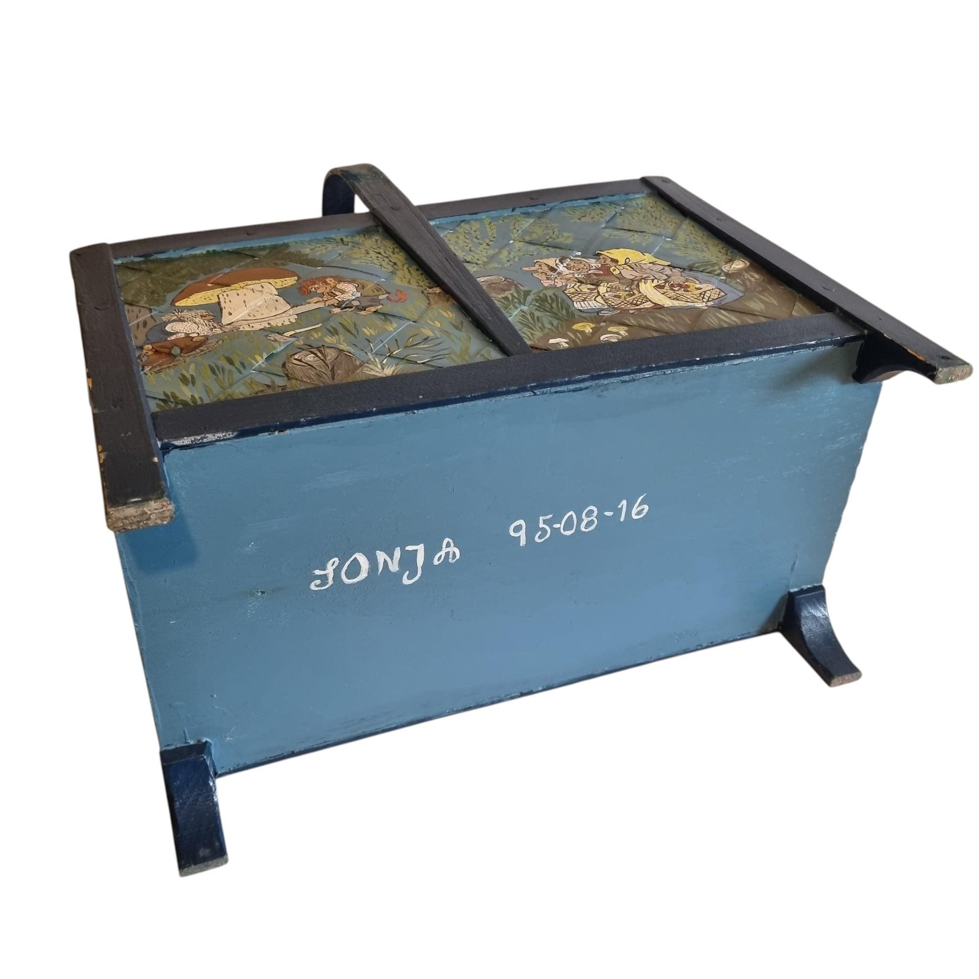 Scandinavian Troll Folk Art Magazine Holder, Hand Painted Storybook Art