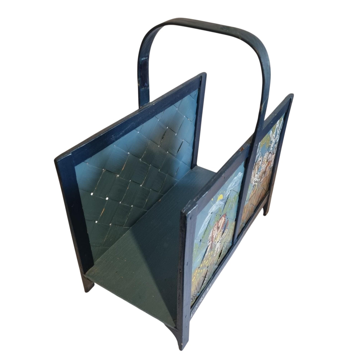 Scandinavian Troll Folk Art Magazine Holder, Hand Painted Storybook Art