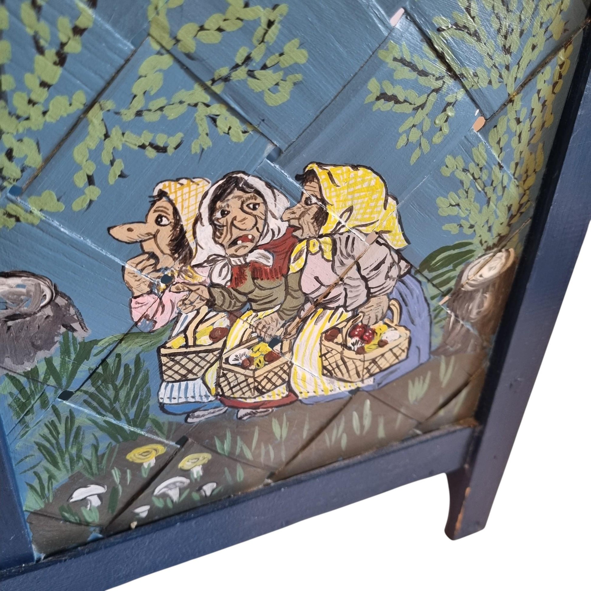 Scandinavian Troll Folk Art Magazine Holder, Hand Painted Storybook Art