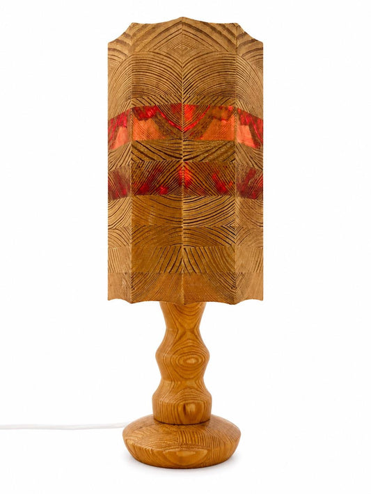 Leif Wikner Pine Wood Table Lamp: Signed Scandinavian Mid-Century Modern Design
