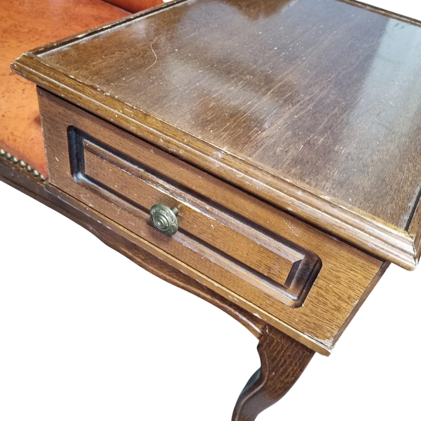 Gossip Bench Telephone Table, Tufted Faux Leather Nailhead Trim, Swedish 1970s