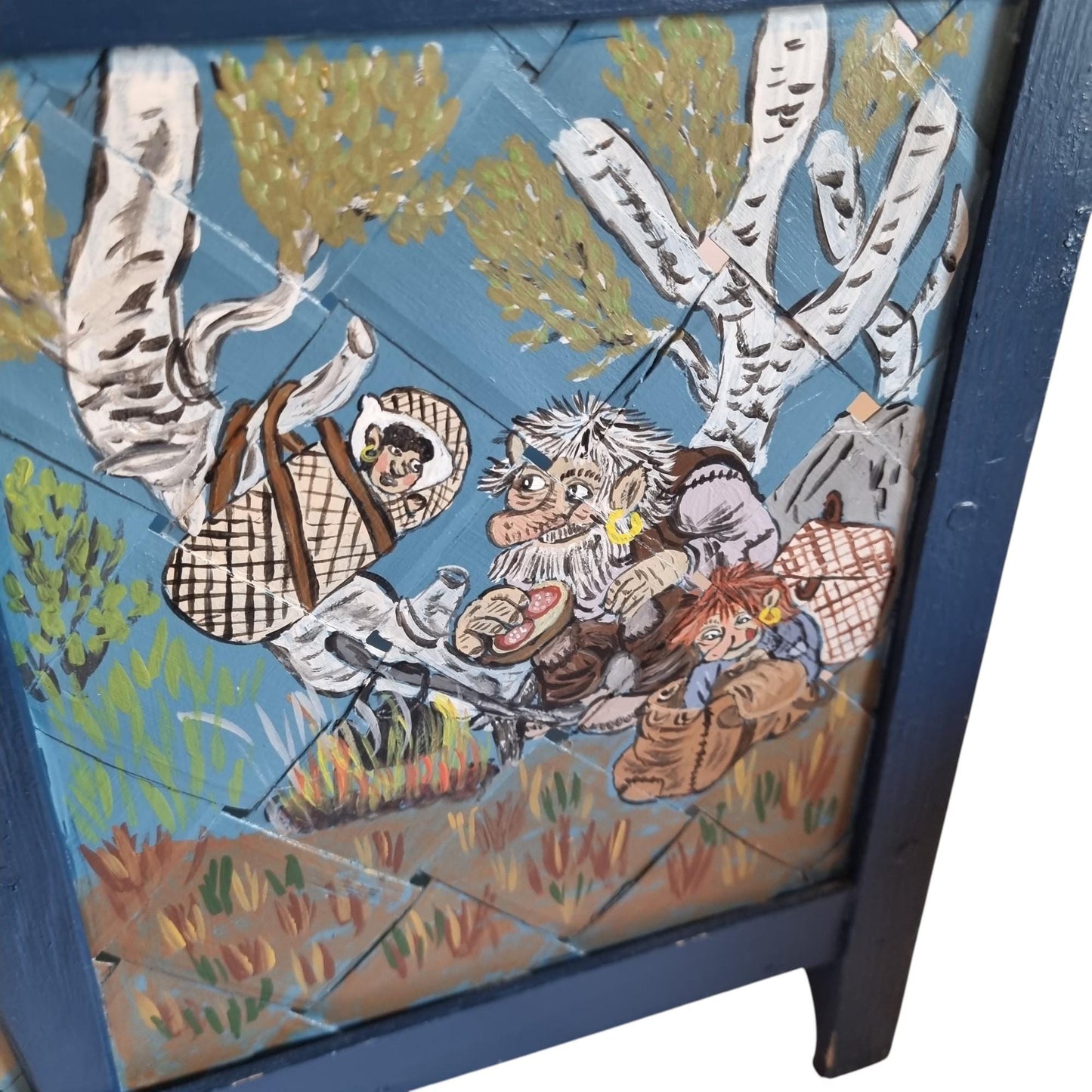Scandinavian Troll Folk Art Magazine Holder, Hand Painted Storybook Art