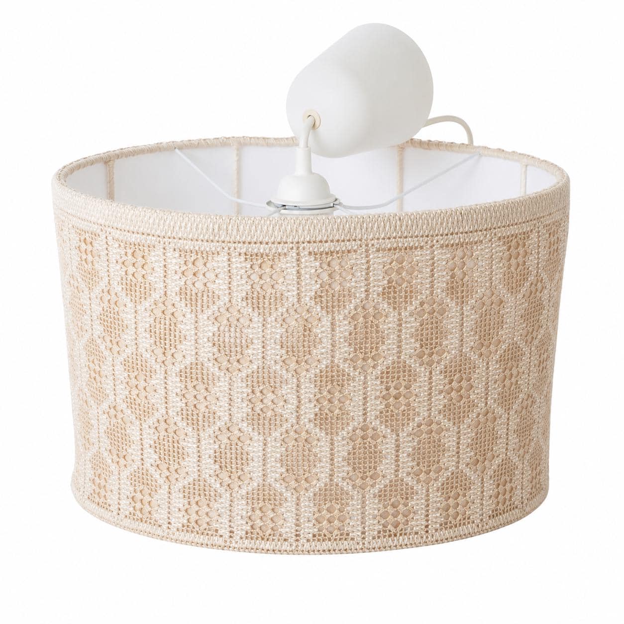 Scandinavian Crochet Pendant Light, Vintage Swedish Ceiling Lamp, Traditional "Näversöm" Handmade Textile Lace Shade