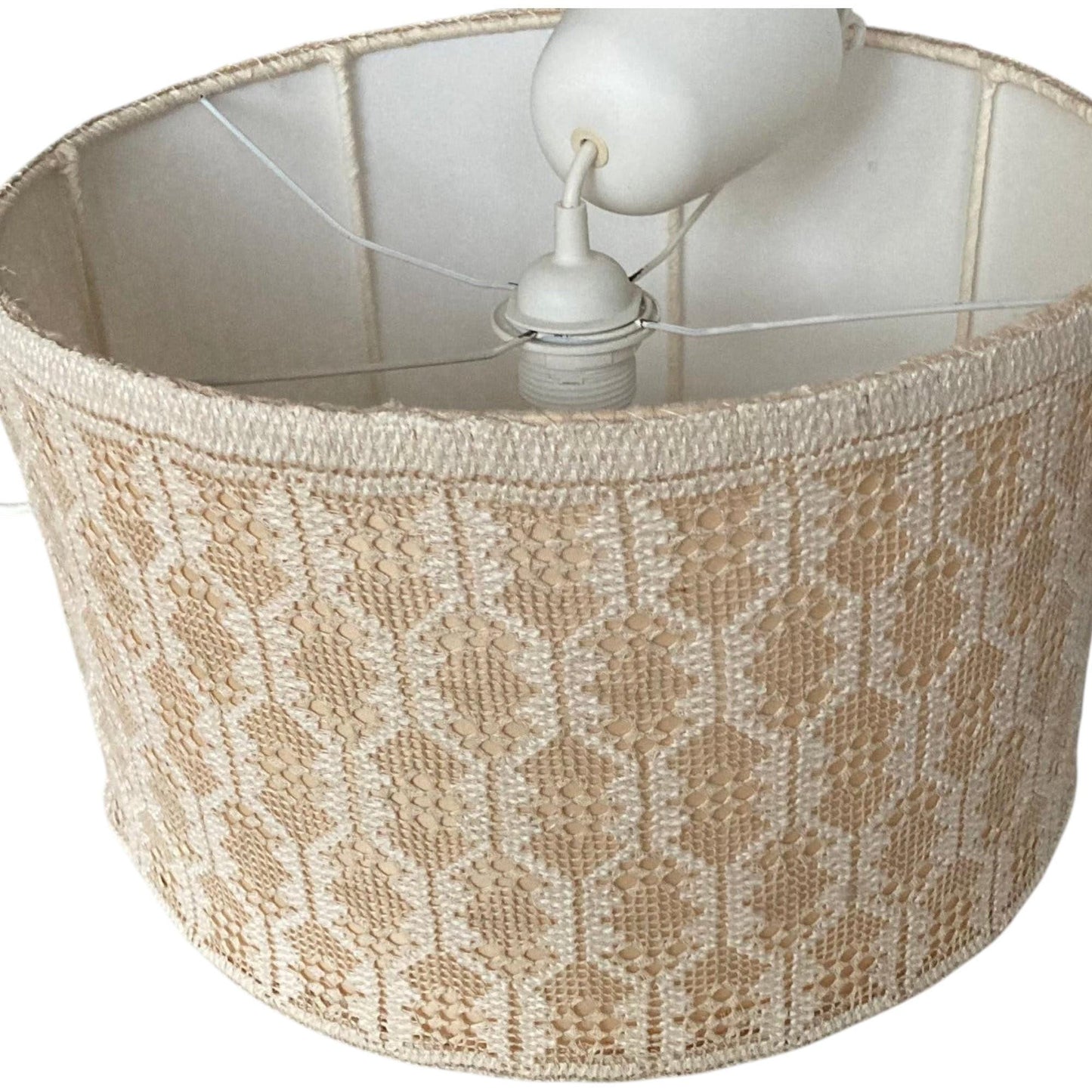 Scandinavian Crochet Pendant Light, Vintage Swedish Ceiling Lamp, Traditional "Näversöm" Handmade Textile Lace Shade