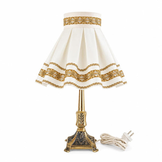 Vintage Brass Table Lamp with Pleated Cream Shade, Elegant Ornate Gold Bedside Lamp, Traditional Desk Light, Victorian Style Home Decor