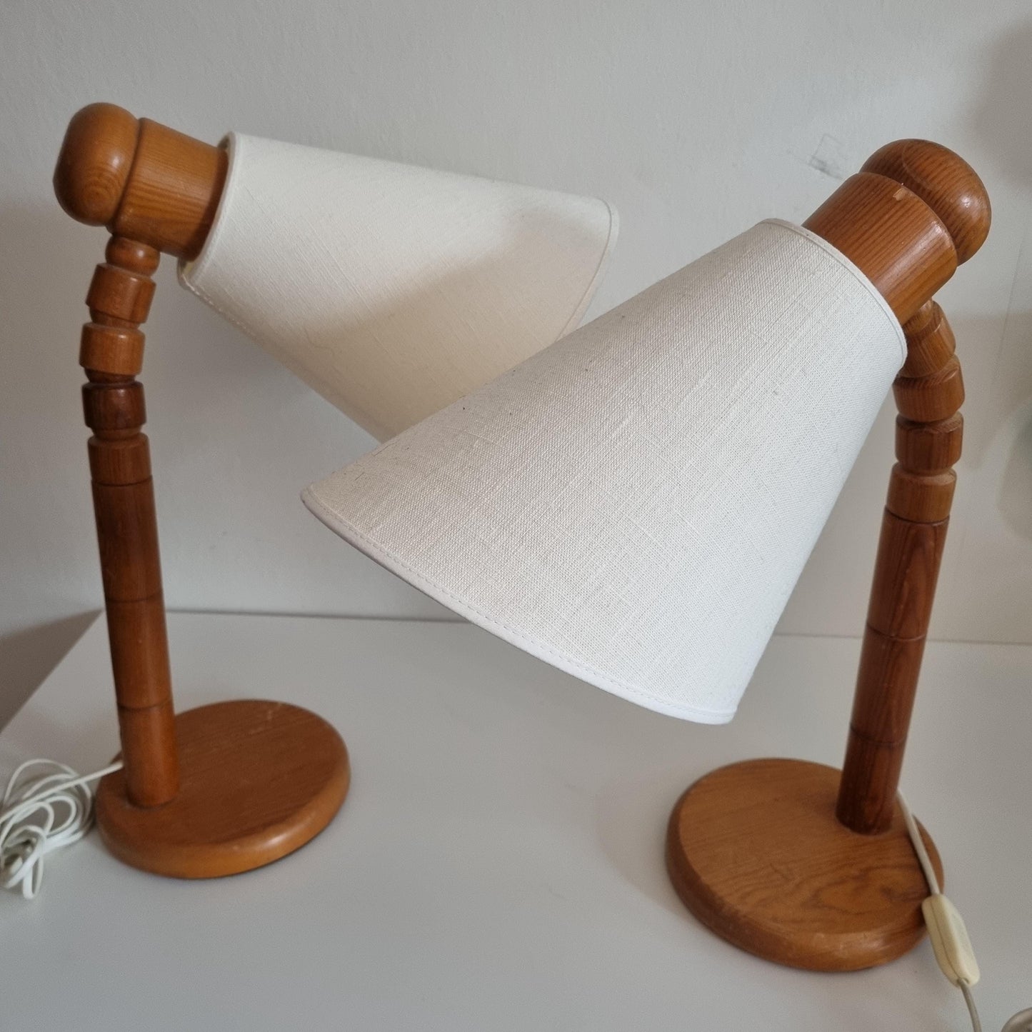 Vintage Solbacken Scandinavian Pine Table Lamps, Swedish Modern Desk Lights