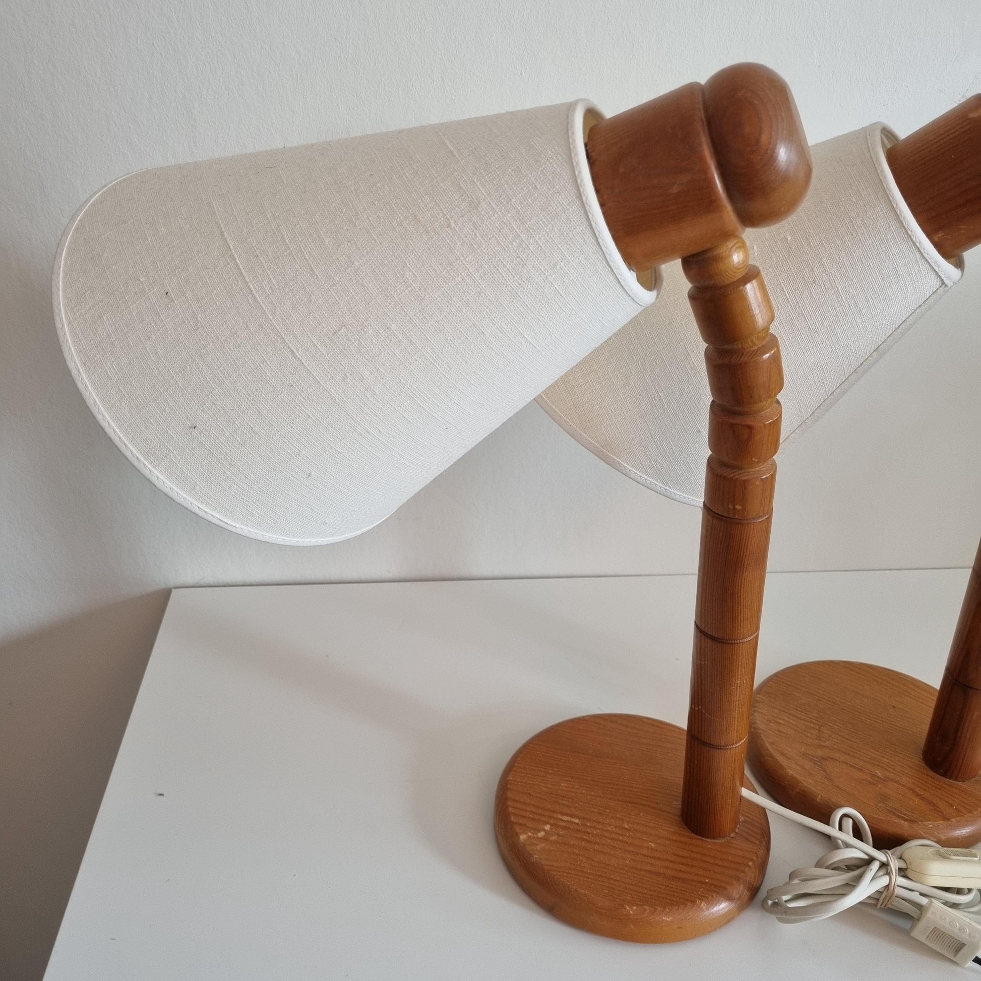 Vintage Solbacken Scandinavian Pine Table Lamps, Swedish Modern Desk Lights