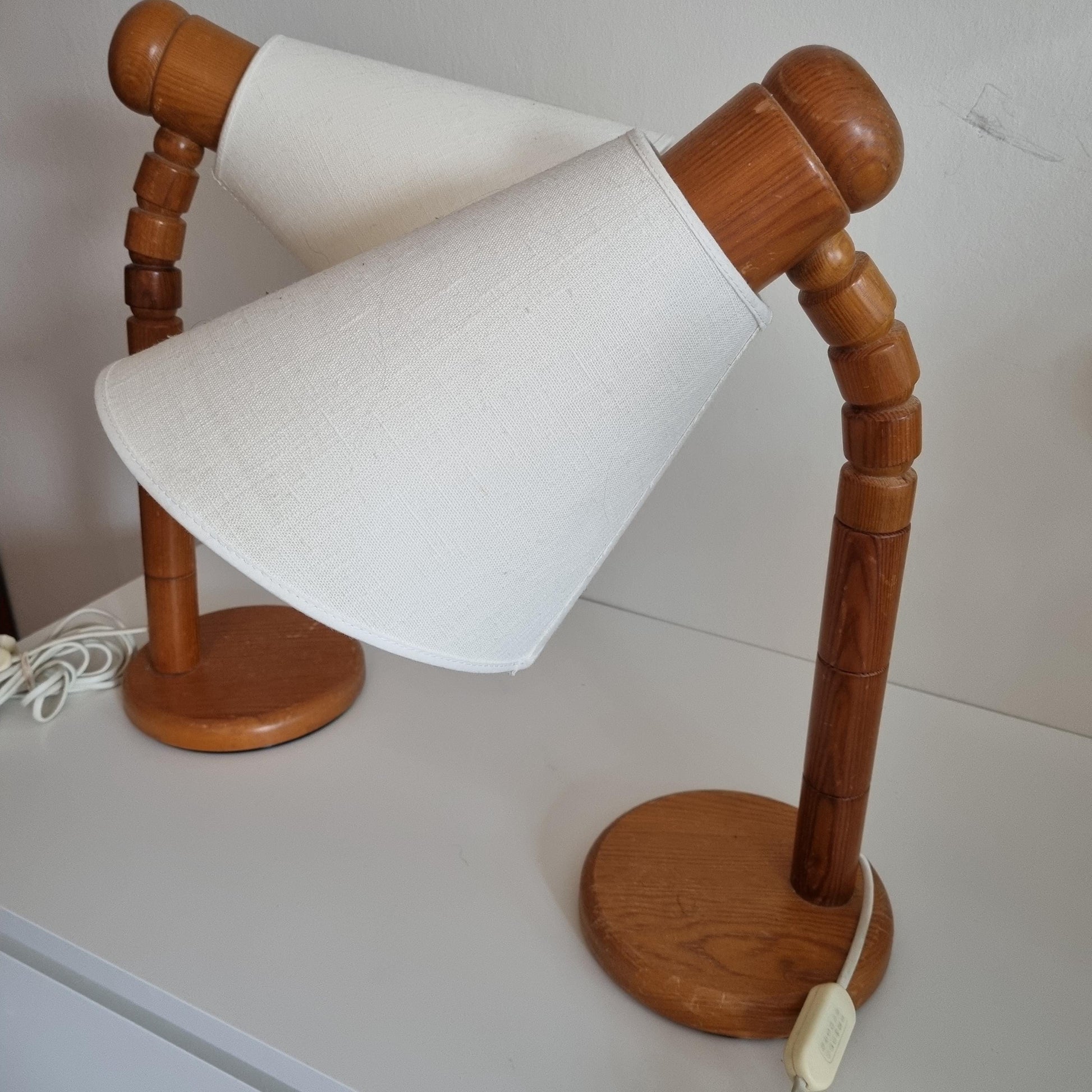 Vintage Solbacken Scandinavian Pine Table Lamps, Swedish Modern Desk Lights