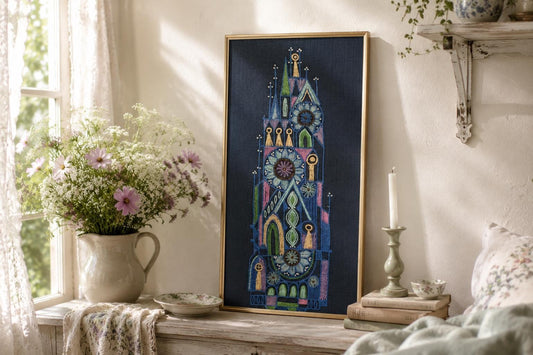 Vintage Scandinavian Embroidered Textile Wall Art, Solid Teak Framed Mid-Century Modern Needlework, 1960s Nordic Folk Design
