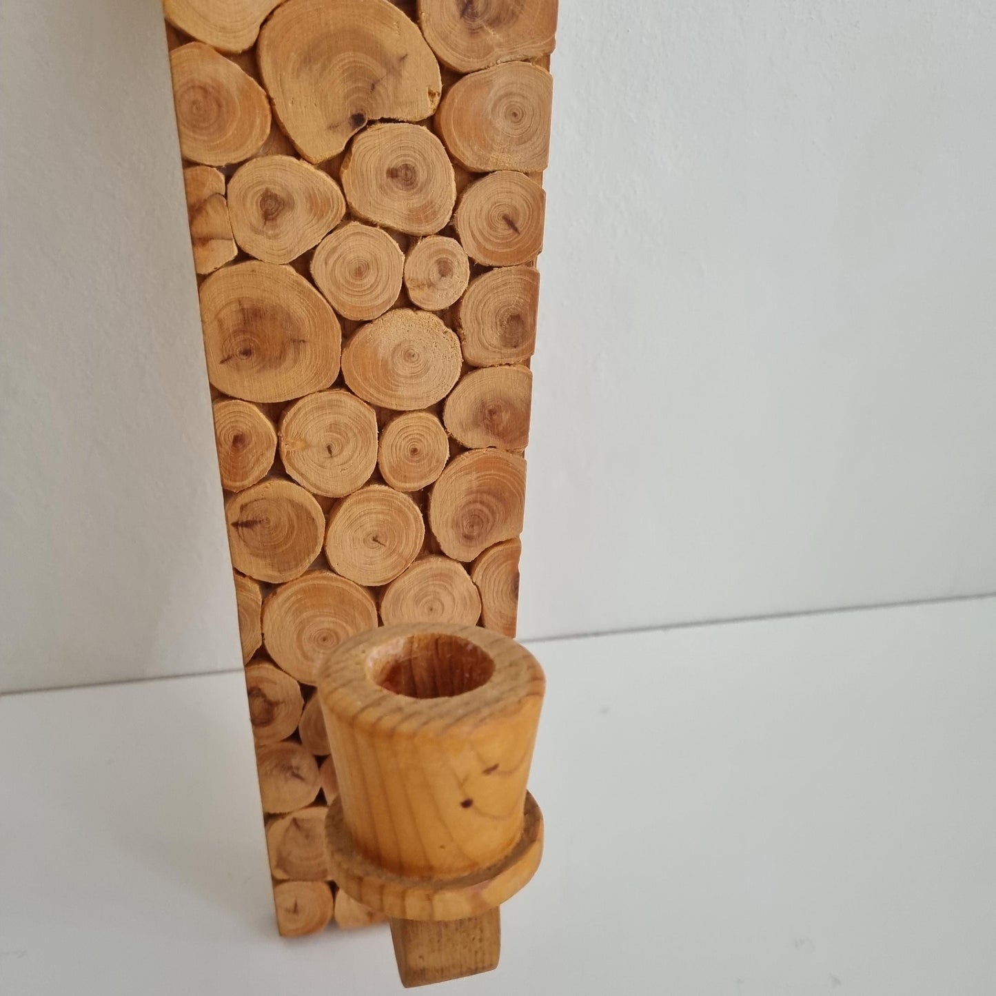 Vintage Swedish Sliced Wood Lamp Set with  Scandinavian handmade Crochet  Lace Shade