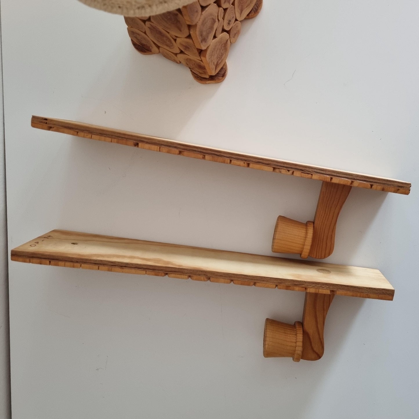 Vintage Swedish Sliced Wood Lamp Set with  Scandinavian handmade Crochet  Lace Shade