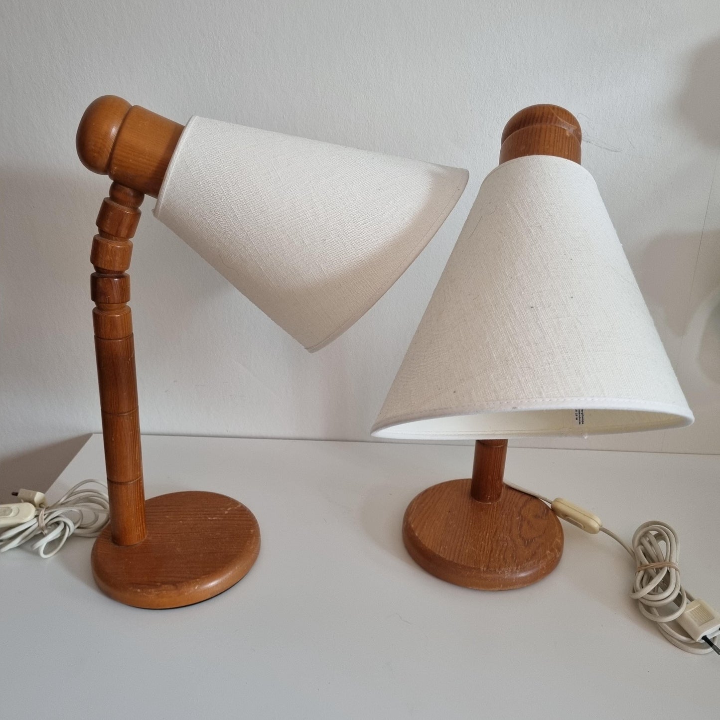 Vintage Solbacken Scandinavian Pine Table Lamps, Swedish Modern Desk Lights