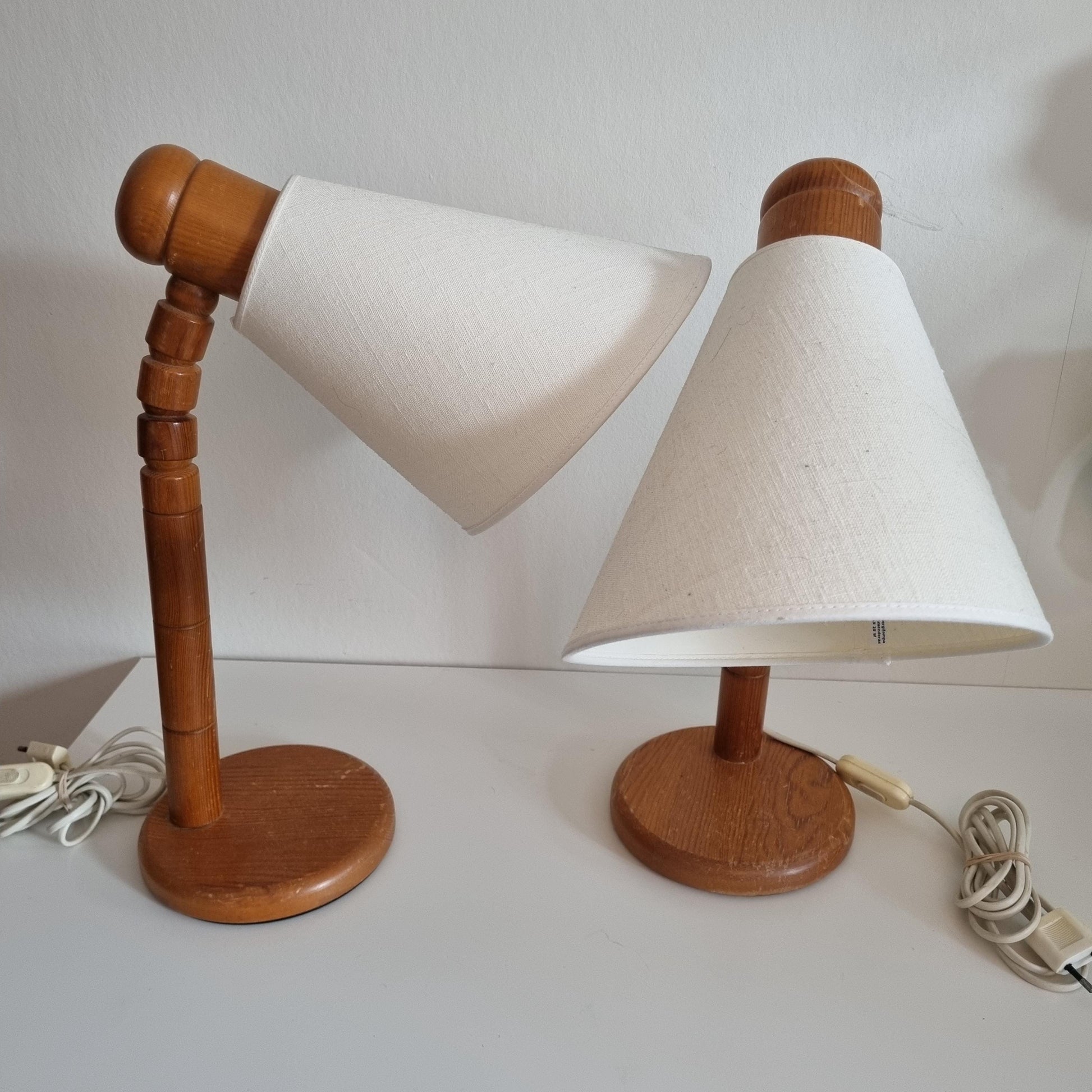 Vintage Solbacken Scandinavian Pine Table Lamps, Swedish Modern Desk Lights