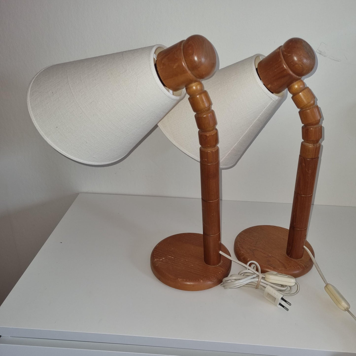 Vintage Solbacken Scandinavian Pine Table Lamps, Swedish Modern Desk Lights