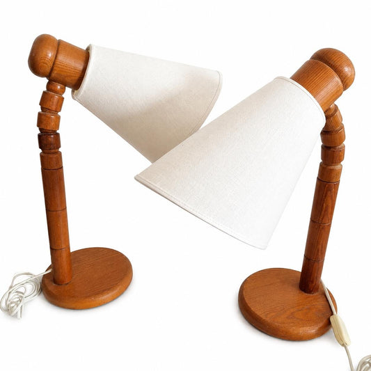 Vintage Solbacken Scandinavian Pine Table Lamps, Swedish Modern Desk Lights