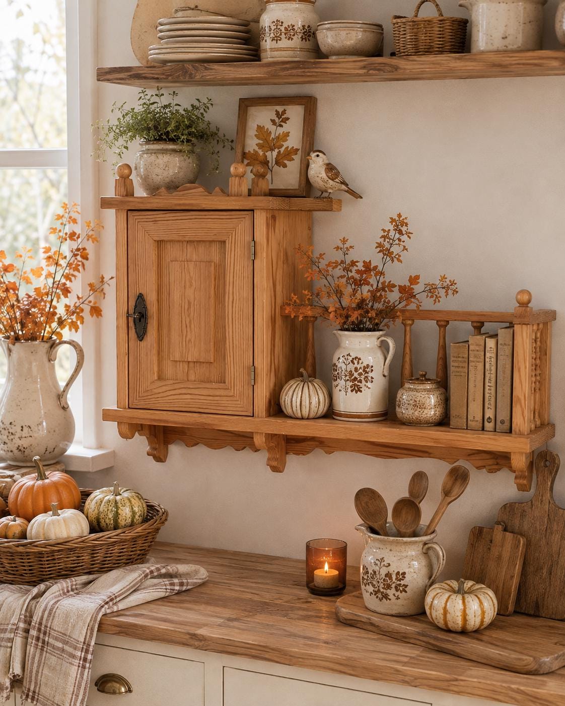 Vintage Scandinavian Pine Wall Cabinet | Rustic Farmhouse Kitchen Shelf | Swedish Wall Cupboard | Nordic Country Kitchen Storage