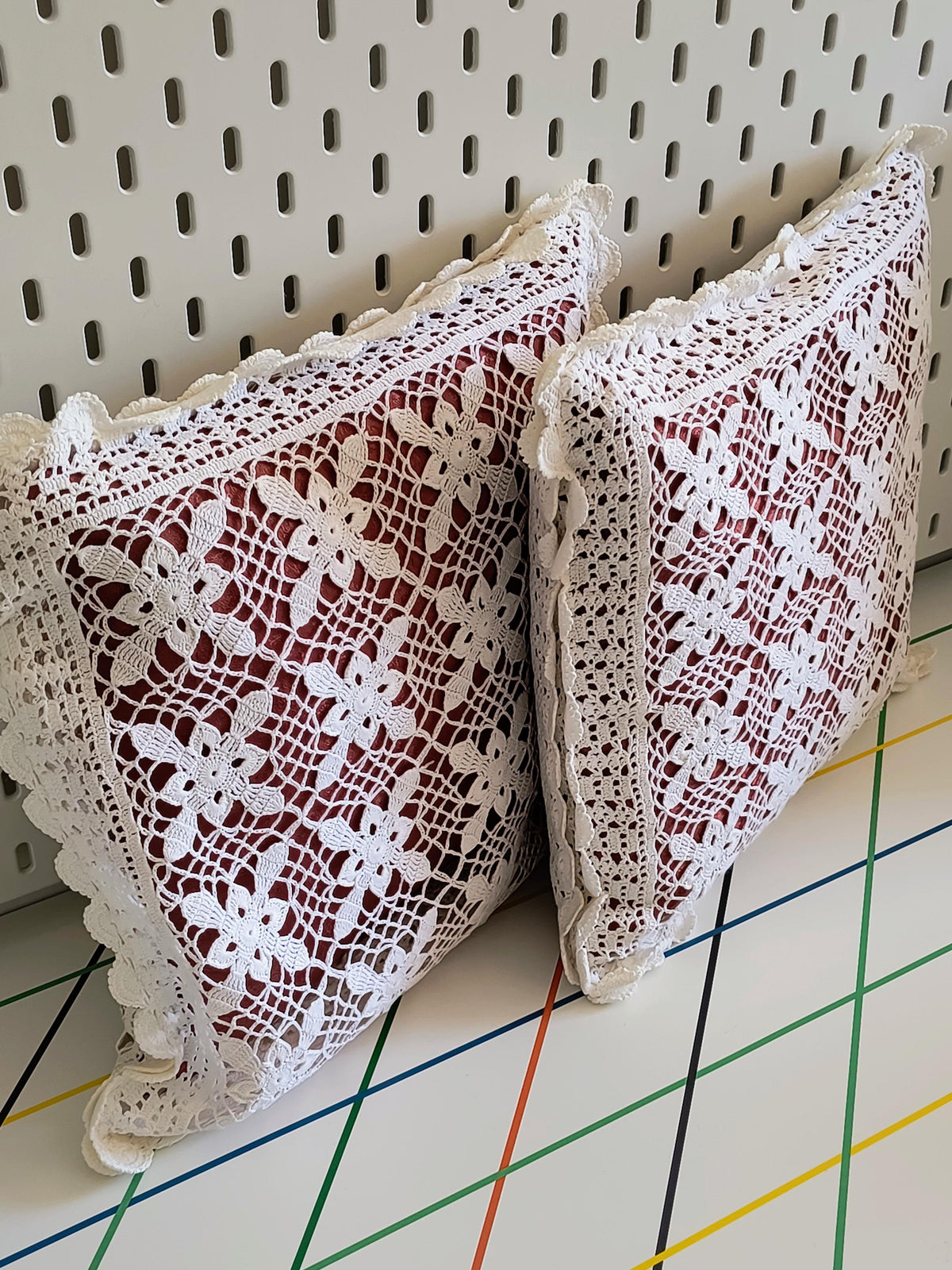 Crochet Lace Floral Cushion Pair, Romantic Farmhouse Shabby Chic Pillow