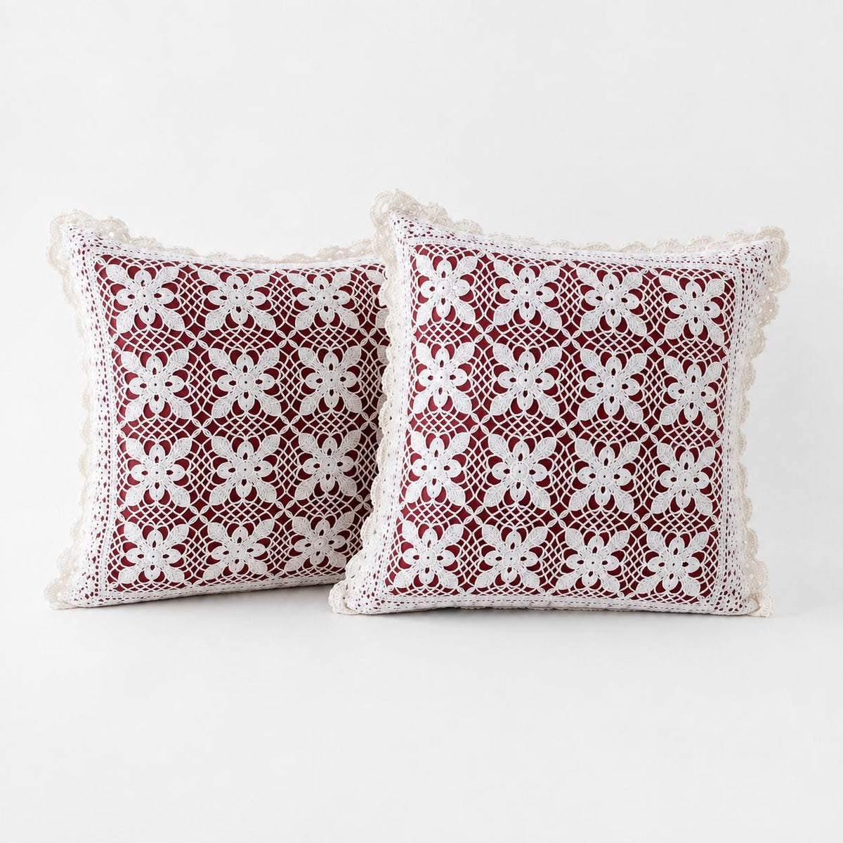 Crochet Lace Floral Cushion Pair, Romantic Farmhouse Shabby Chic Pillow