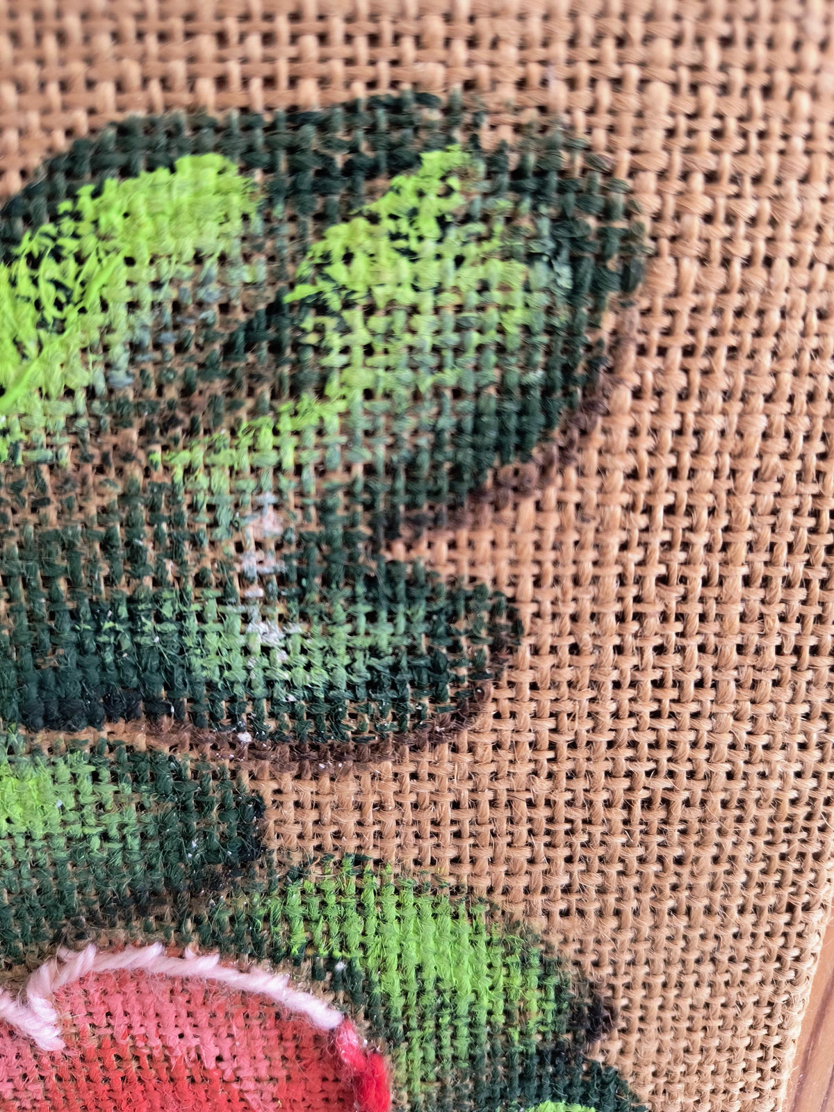 Set of 4 Framed Burlap Botanical Art, Hand Painted Swedish Floral Panels