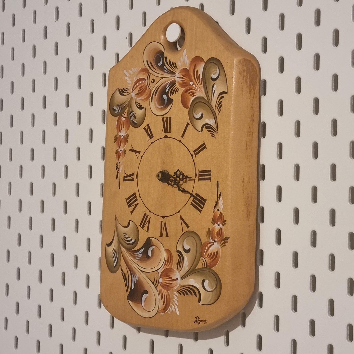 Swedish Kurbits Wall Clock – Original Hand-Painted Folk Art, Signed