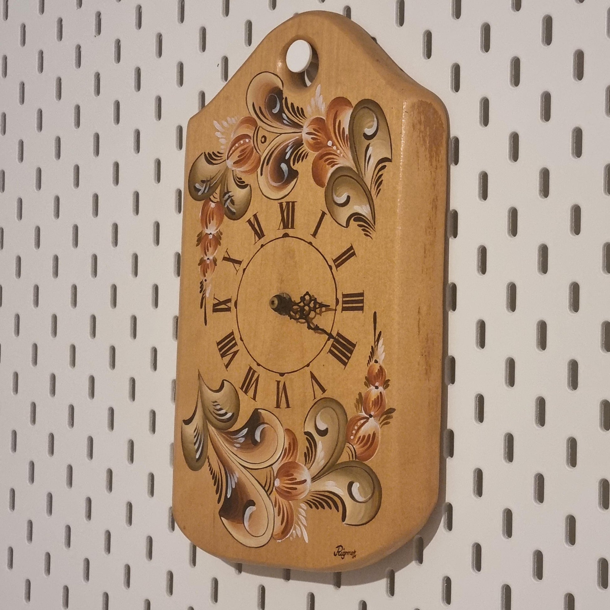 Swedish Kurbits Wall Clock – Original Hand-Painted Folk Art, Signed