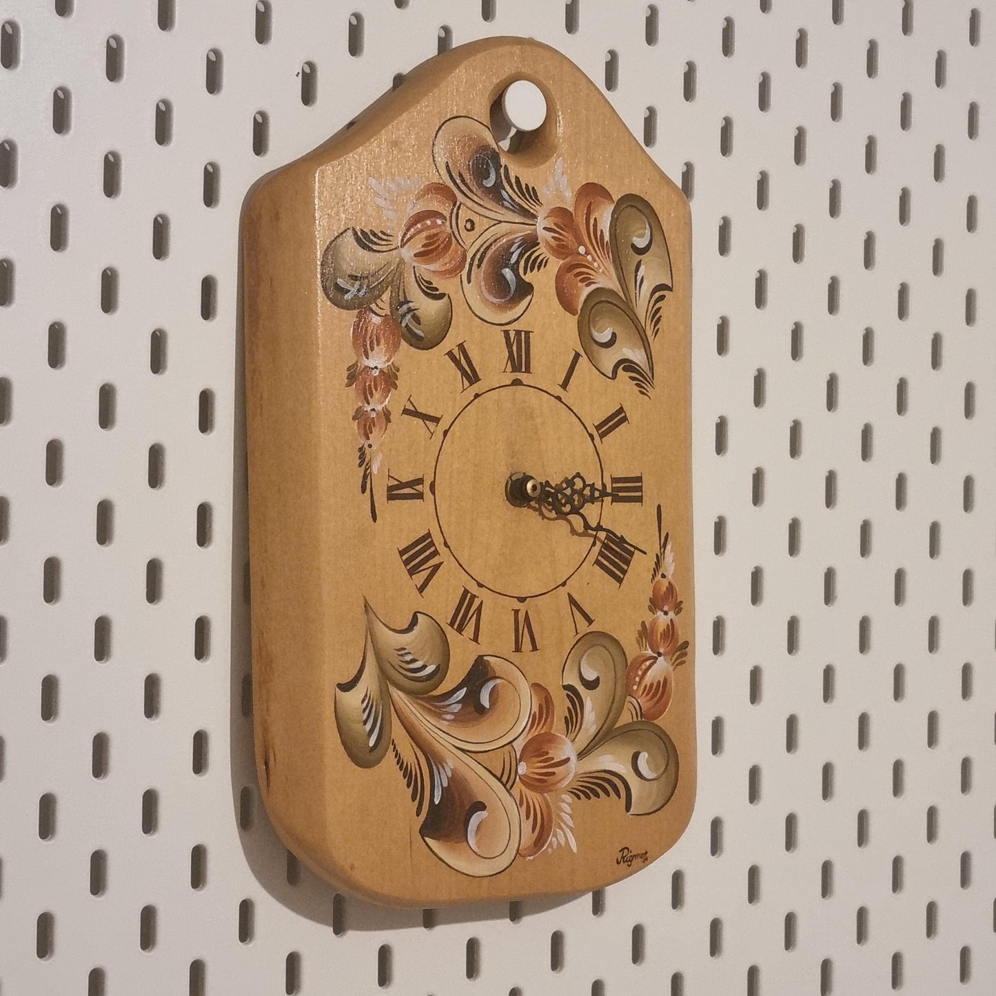 Swedish Kurbits Wall Clock – Original Hand-Painted Folk Art, Signed