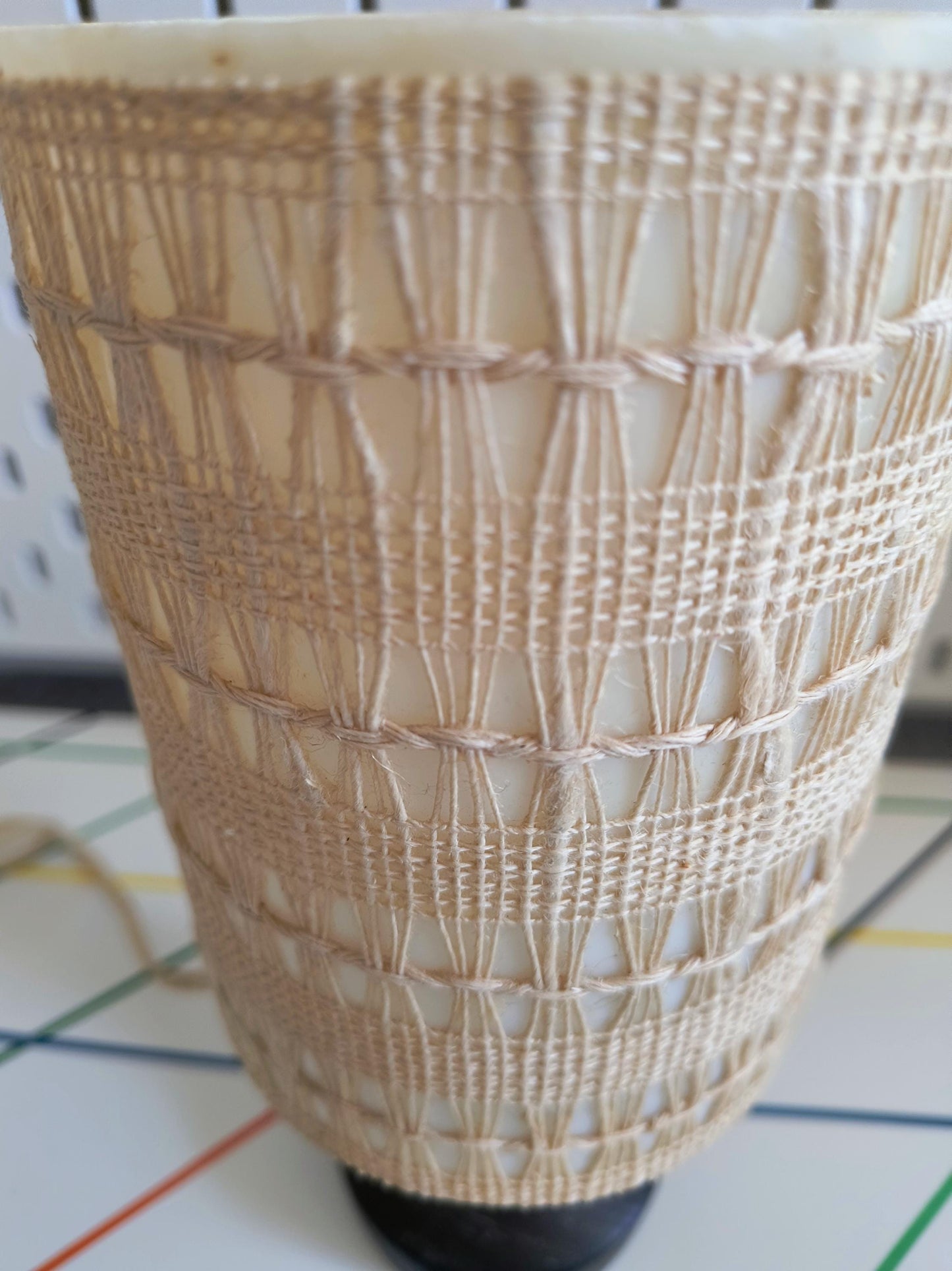 Swedish Pine Table Lamp Original Textile Shade Beige Stripe Scandinavian