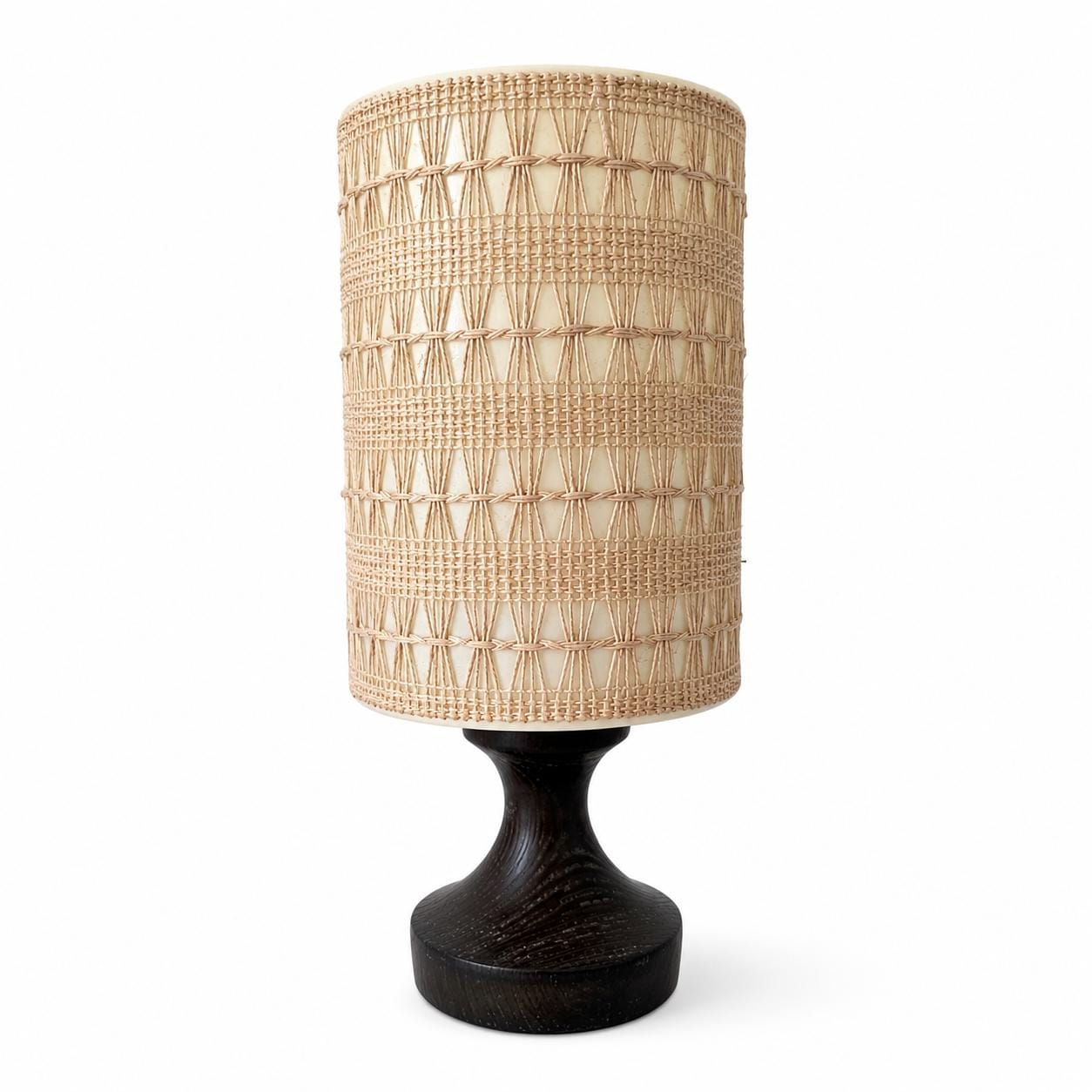Swedish Pine Table Lamp Original Textile Shade Beige Stripe Scandinavian