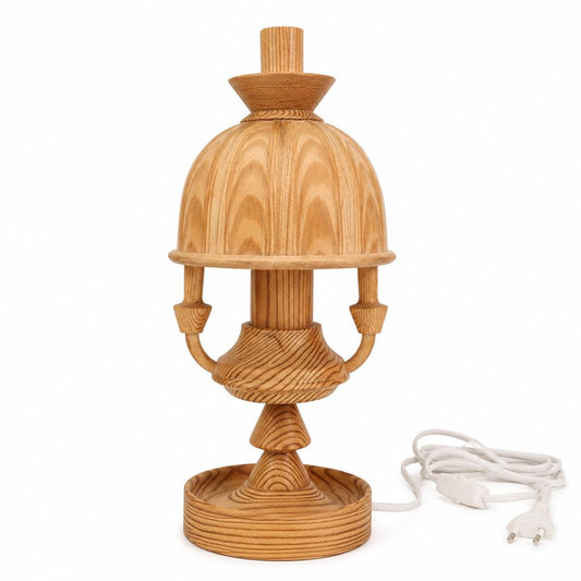 Scandinavian Solid Pine Table Lamp – Swedish Handcrafted Wooden Lamp – Rustic Cottage Core Decor
