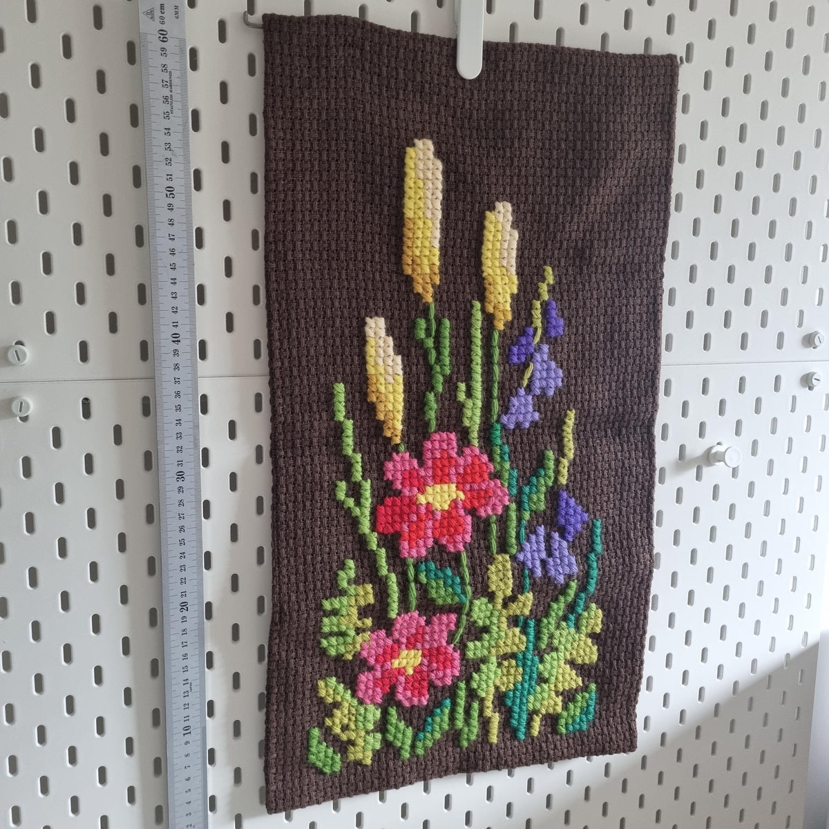 Floral Needlepoint Wall Hanging – Hand Embroidered Swedish Textile – Scandinavian Folk Decor