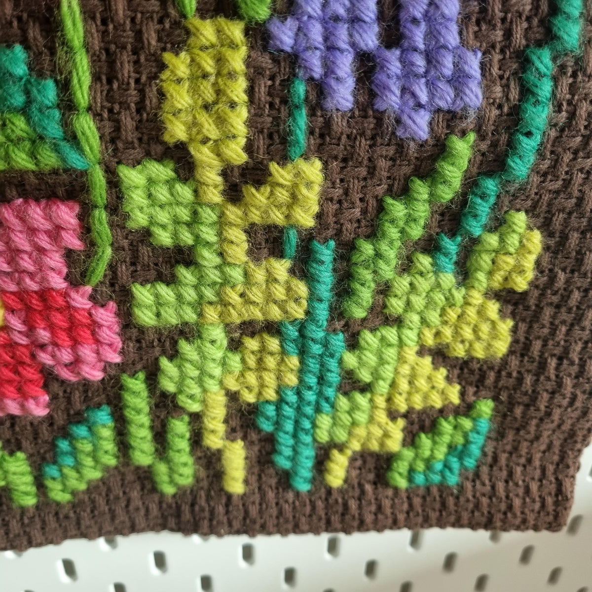 Floral Needlepoint Wall Hanging – Hand Embroidered Swedish Textile – Scandinavian Folk Decor