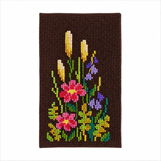 Floral Needlepoint Wall Hanging – Hand Embroidered Swedish Textile – Scandinavian Folk Decor