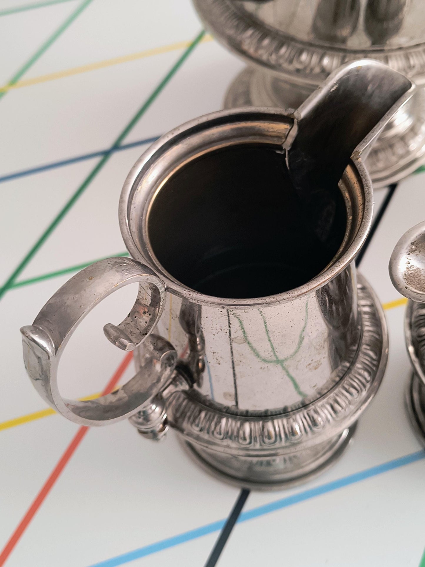 Antique Gustaf Eriksson Eskilstuna Swedish Silver Plated Coffee Set – Coffee Pot, Two Creamers & Sugar Bowl – c. 1910–1925