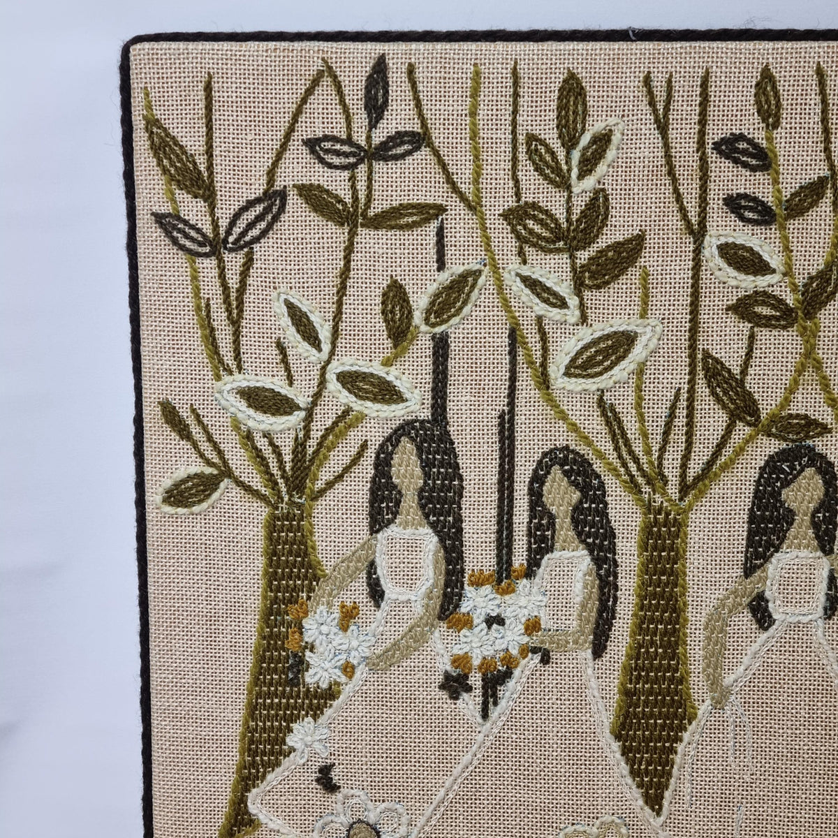 1960s Swedish Embroidered Textile Art | Mid Century Scandinavian Folk Tapestry
