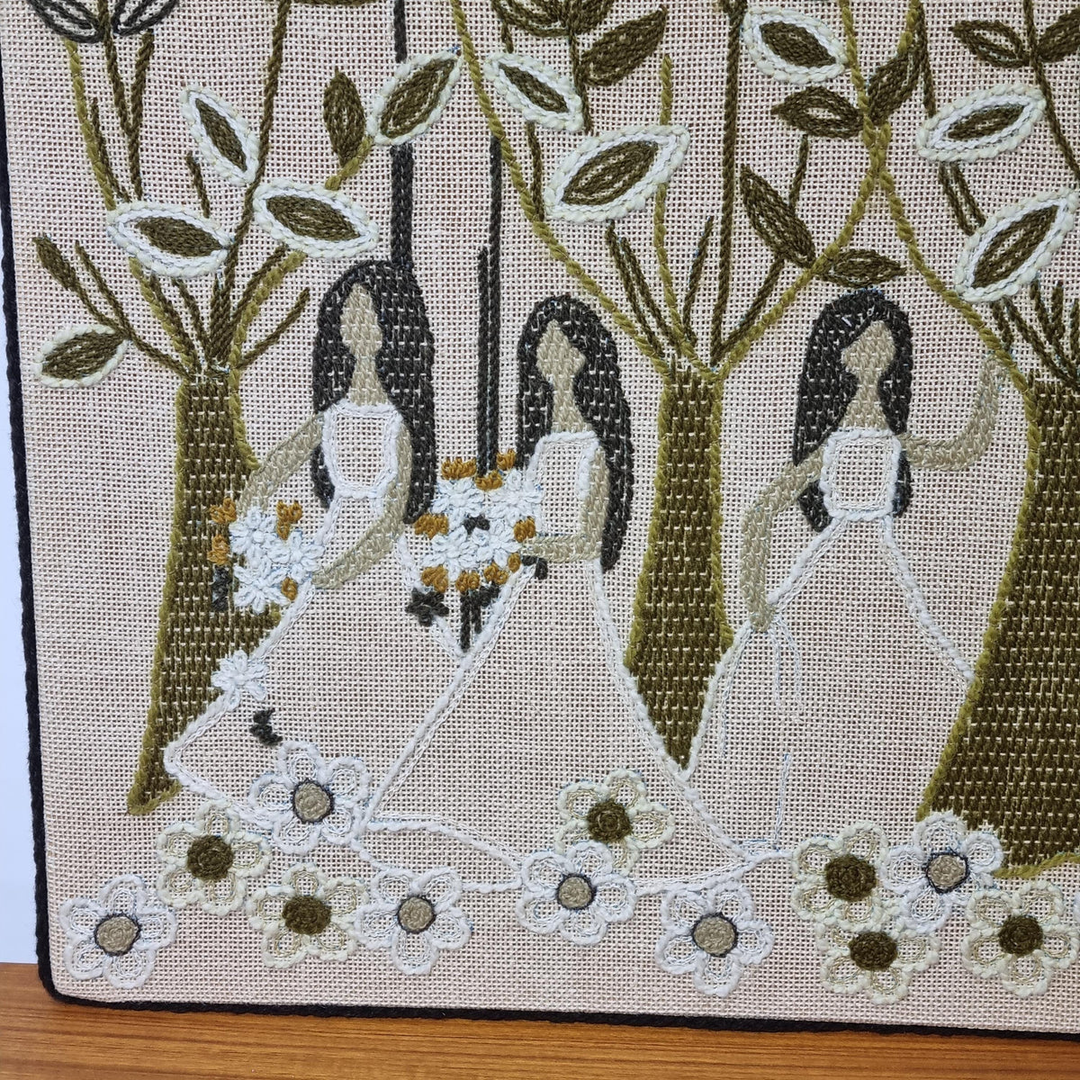 1960s Swedish Embroidered Textile Art | Mid Century Scandinavian Folk Tapestry