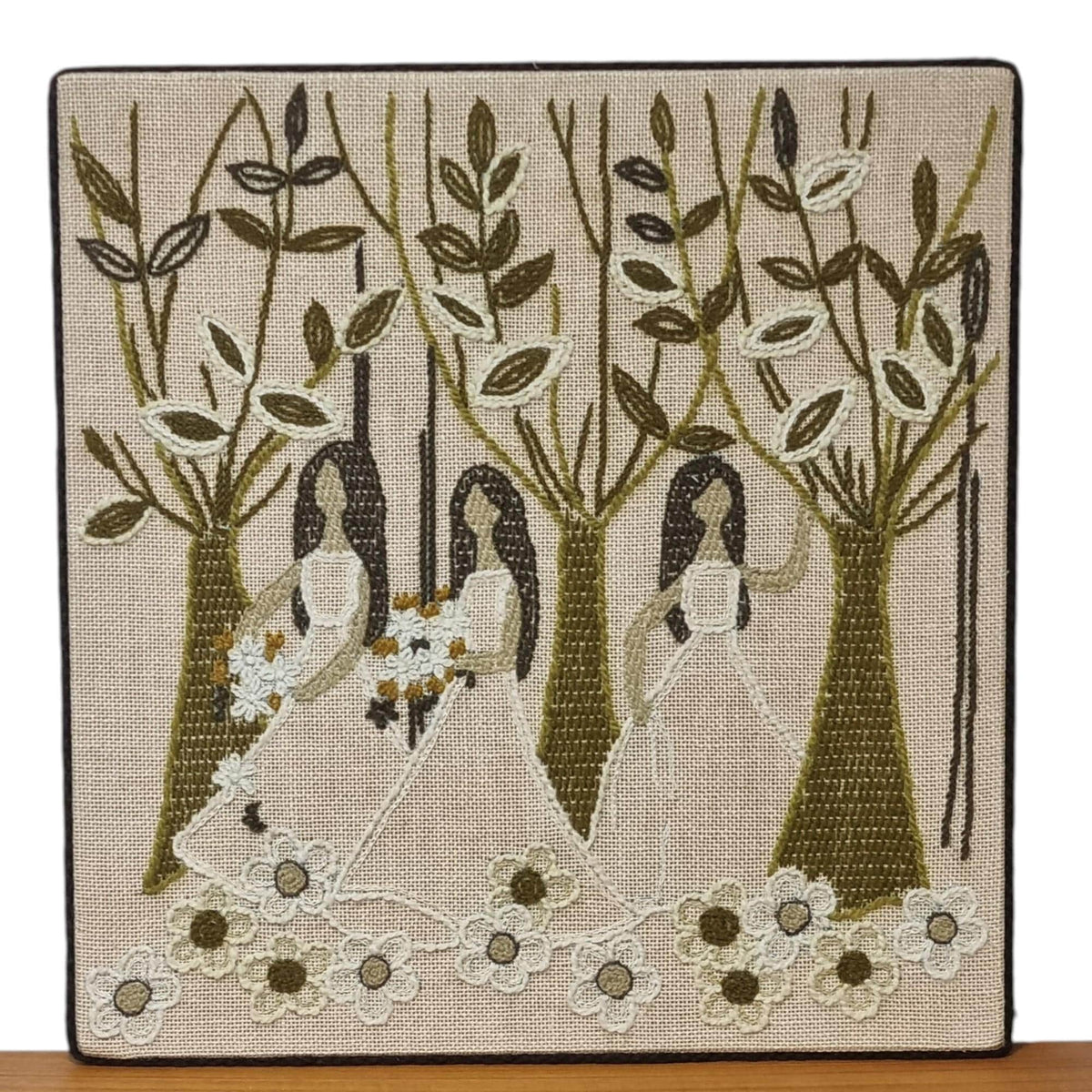 1960s Swedish Embroidered Textile Art | Mid Century Scandinavian Folk Tapestry