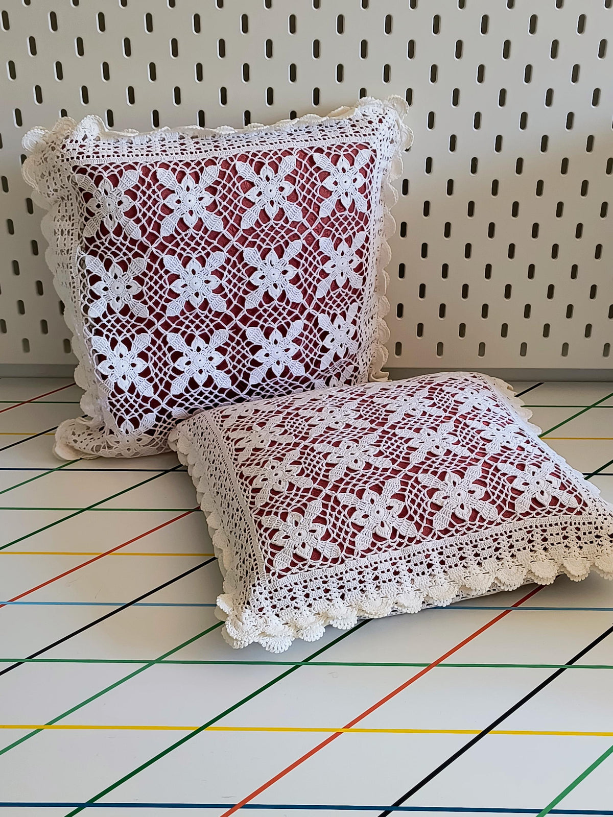 Crochet Lace Floral Cushion Pair, Romantic Farmhouse Shabby Chic Pillow