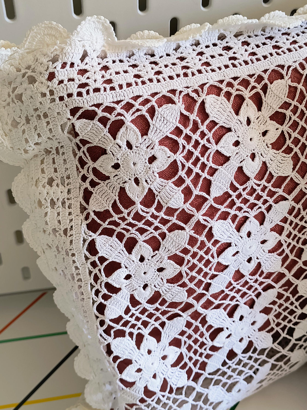 Crochet Lace Floral Cushion Pair, Romantic Farmhouse Shabby Chic Pillow
