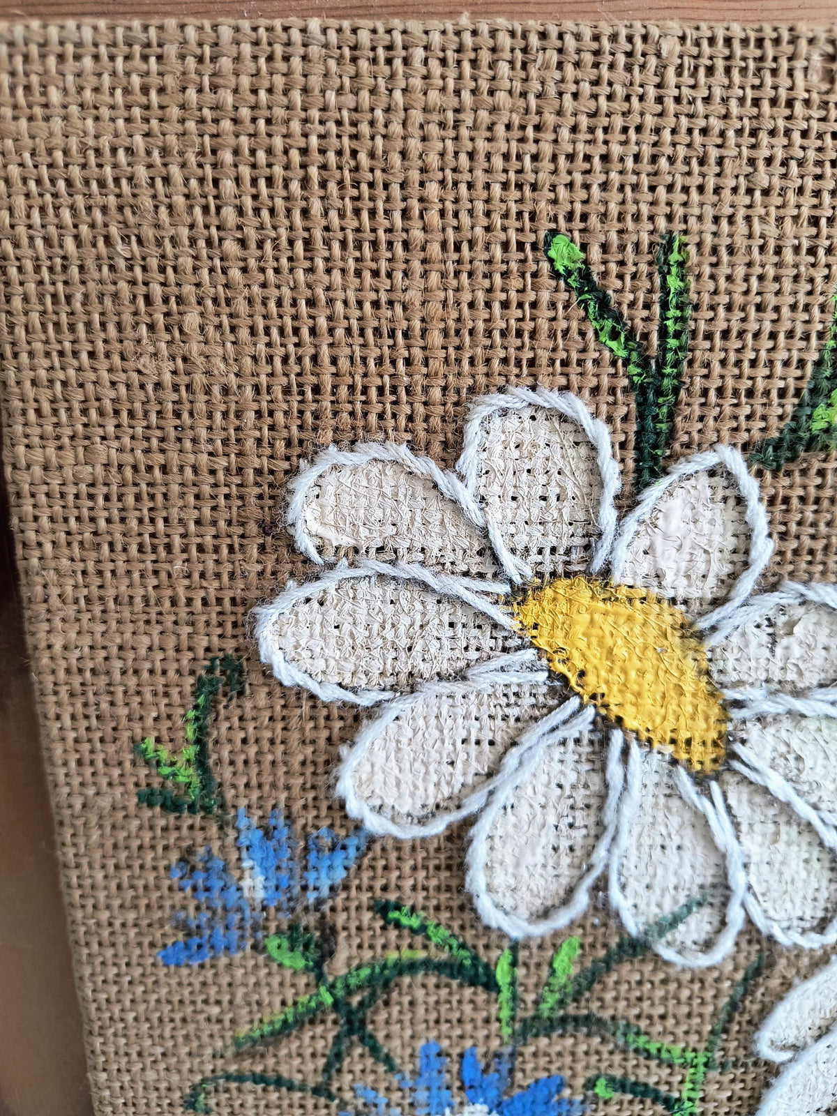 Set of 4 Framed Burlap Botanical Art, Hand Painted Swedish Floral Panels