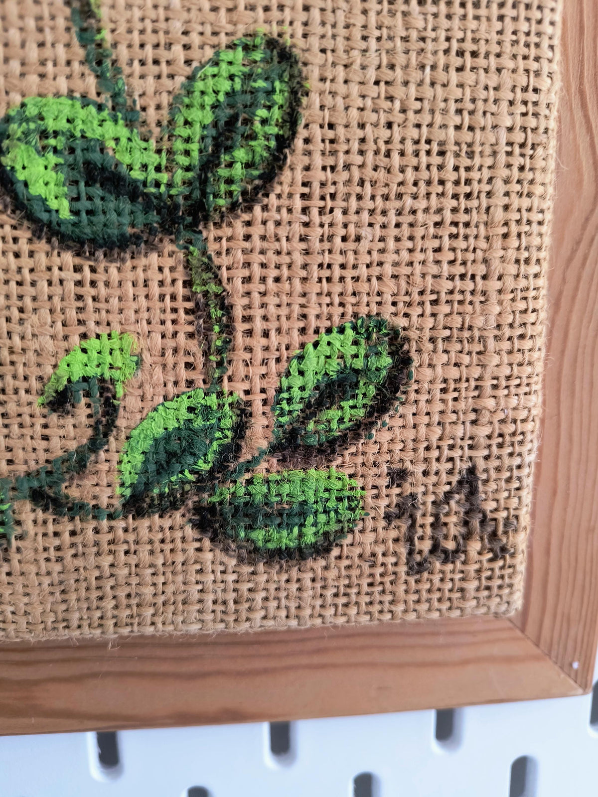 Set of 4 Framed Burlap Botanical Art, Hand Painted Swedish Floral Panels