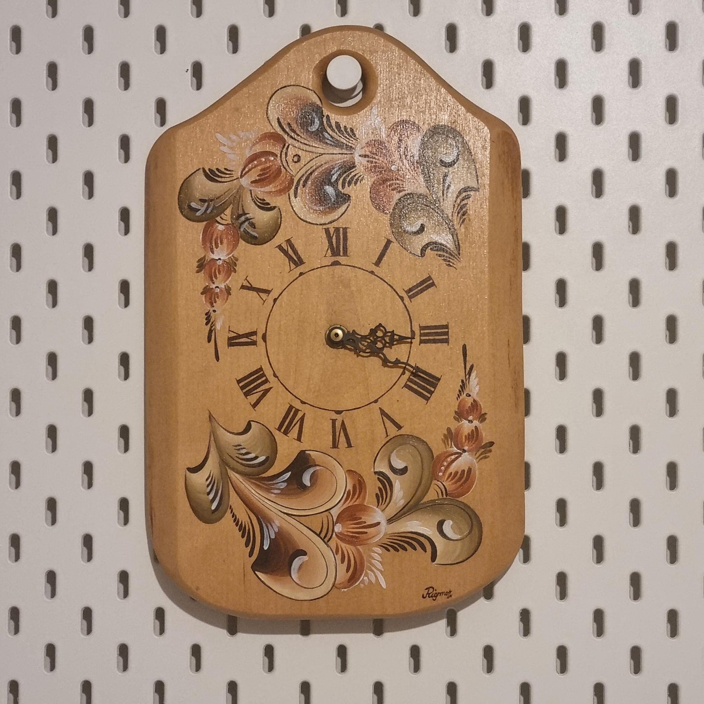 Swedish Kurbits Wall Clock – Original Hand-Painted Folk Art, Signed