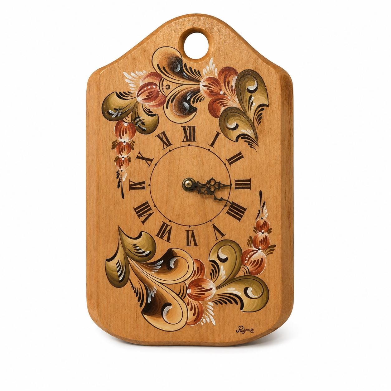Swedish Kurbits Wall Clock – Original Hand-Painted Folk Art, Signed