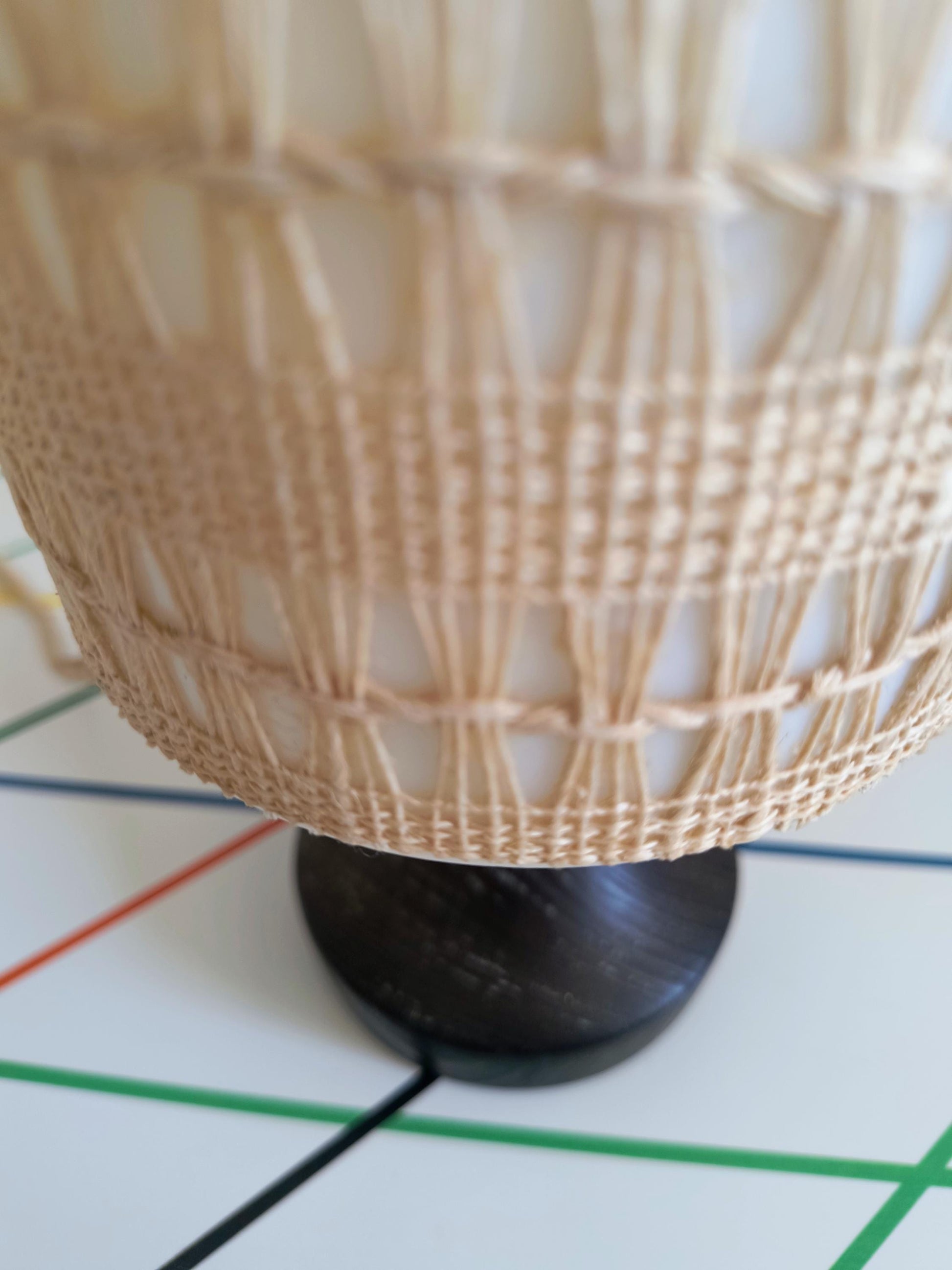 Swedish Pine Table Lamp Original Textile Shade Beige Stripe Scandinavian