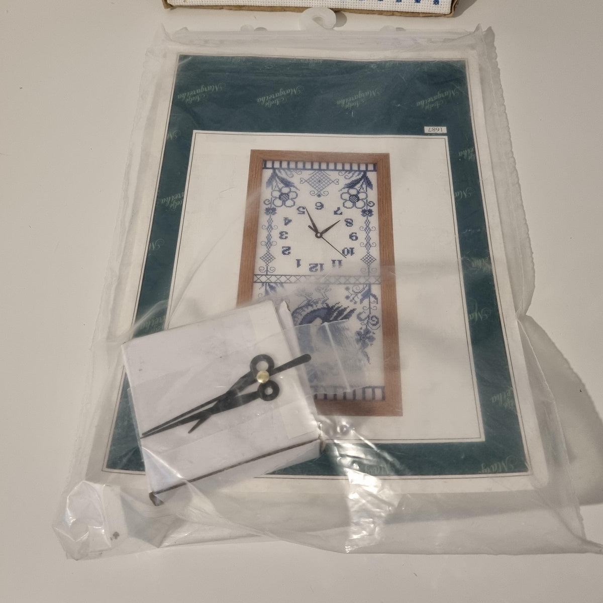 Cross Stitch Rooster Clock Panel Swedish Folk Art Embroidery Teak Frame