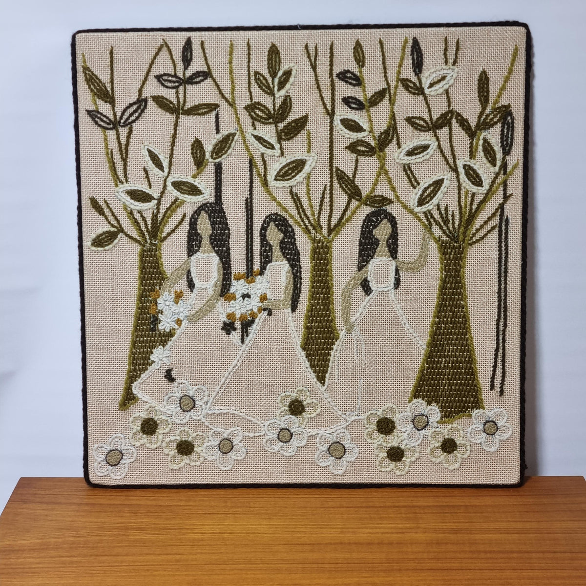 1960s Swedish Embroidered Textile Art | Mid Century Scandinavian Folk Tapestry