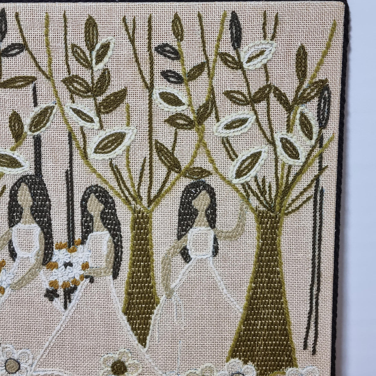 1960s Swedish Embroidered Textile Art | Mid Century Scandinavian Folk Tapestry